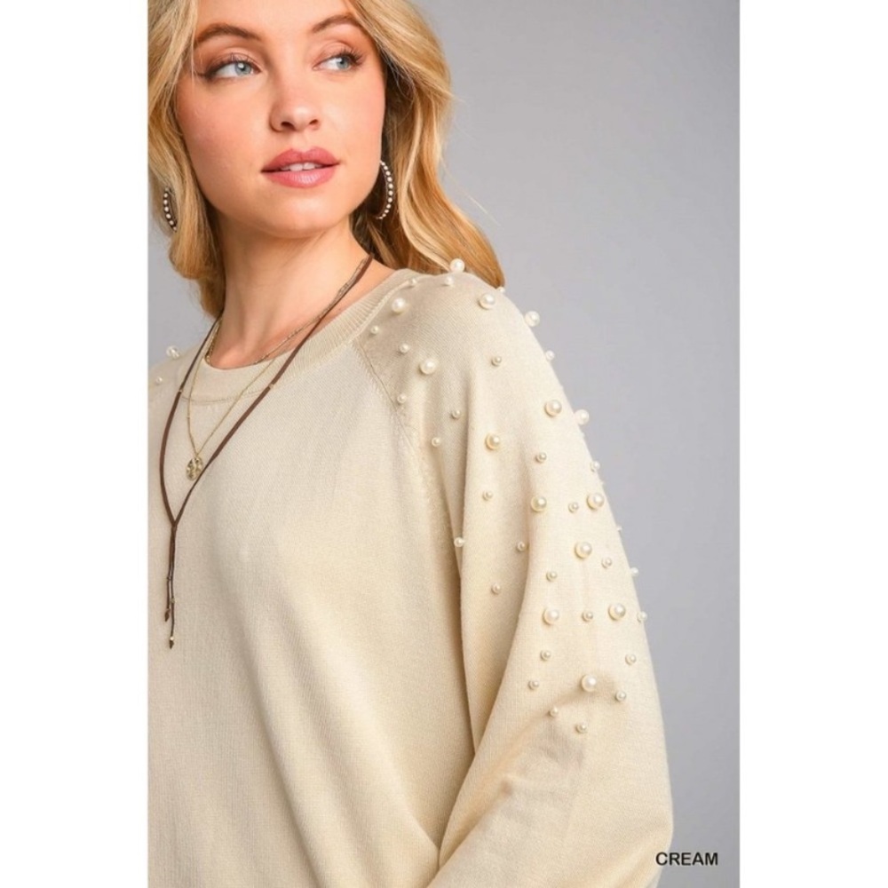 Umgee Cream Sweater with Pearl Accents